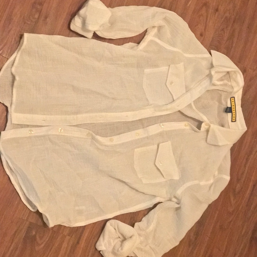 White transparent button up blouse